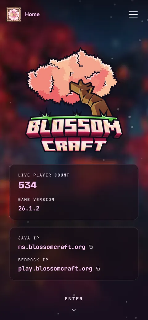 BlossomCraft home page on a phone