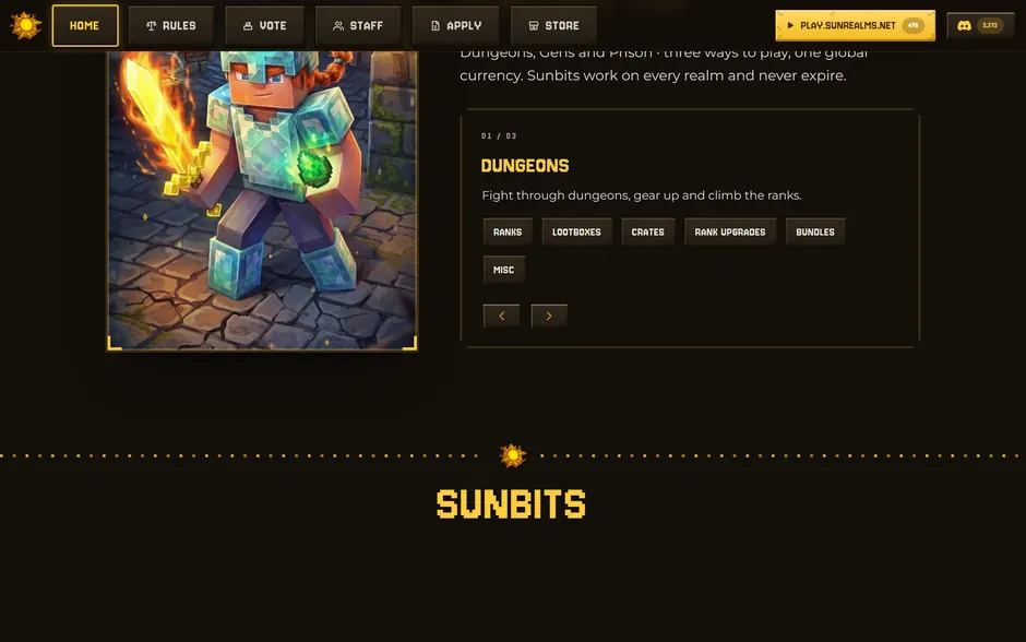 SunRealms realms showcase section